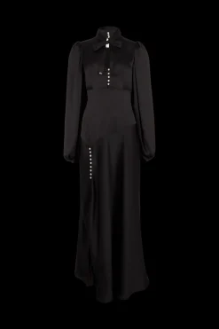 Hot Satin Pussybow Maxi Dress Women Long Dresses