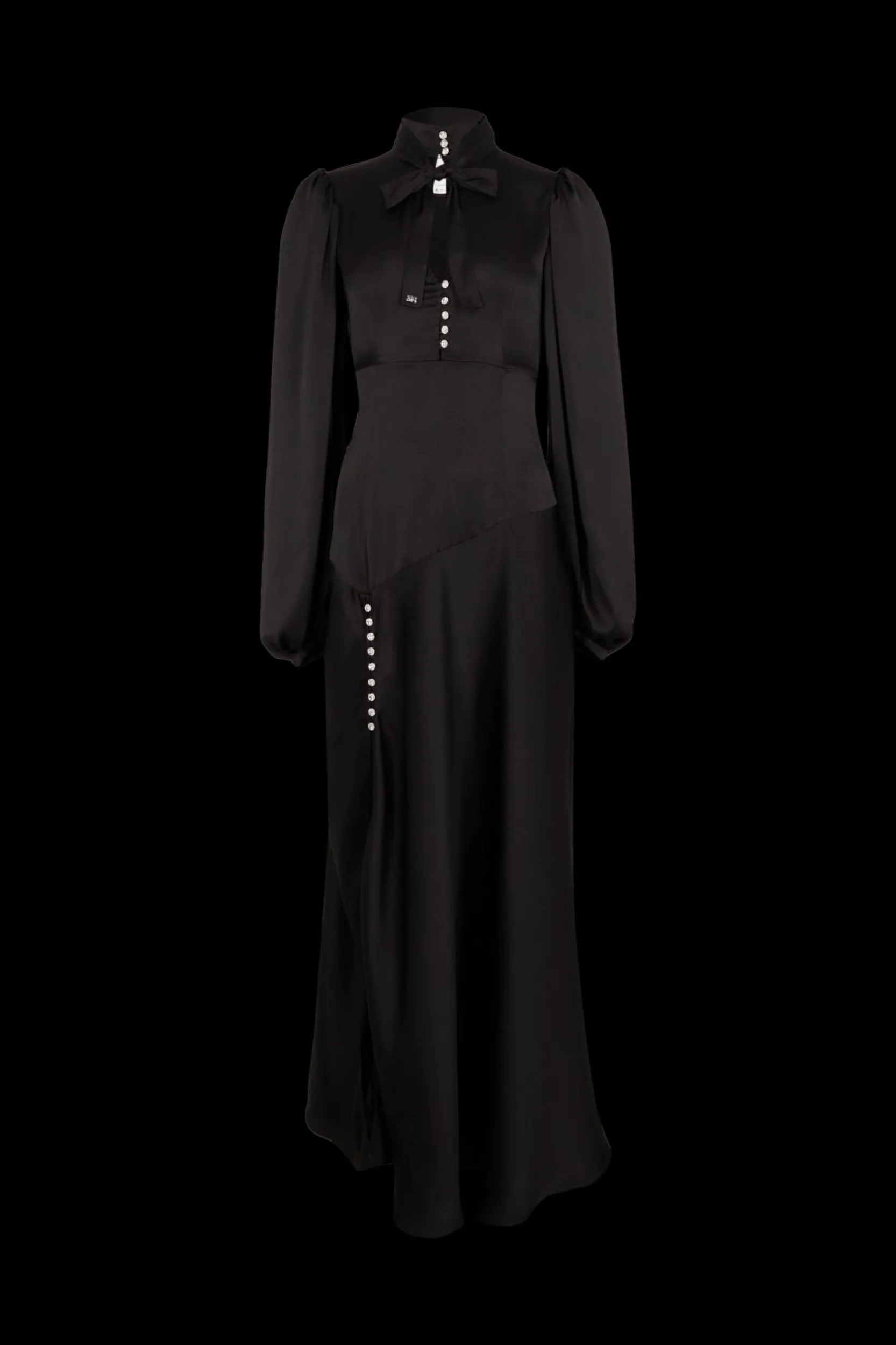 Hot Satin Pussybow Maxi Dress Women Long Dresses