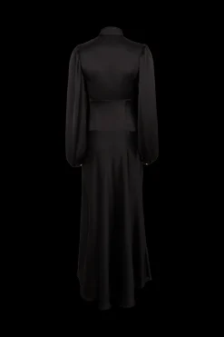 Hot Satin Pussybow Maxi Dress Women Long Dresses