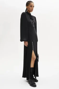 Hot Satin Pussybow Maxi Dress Women Long Dresses