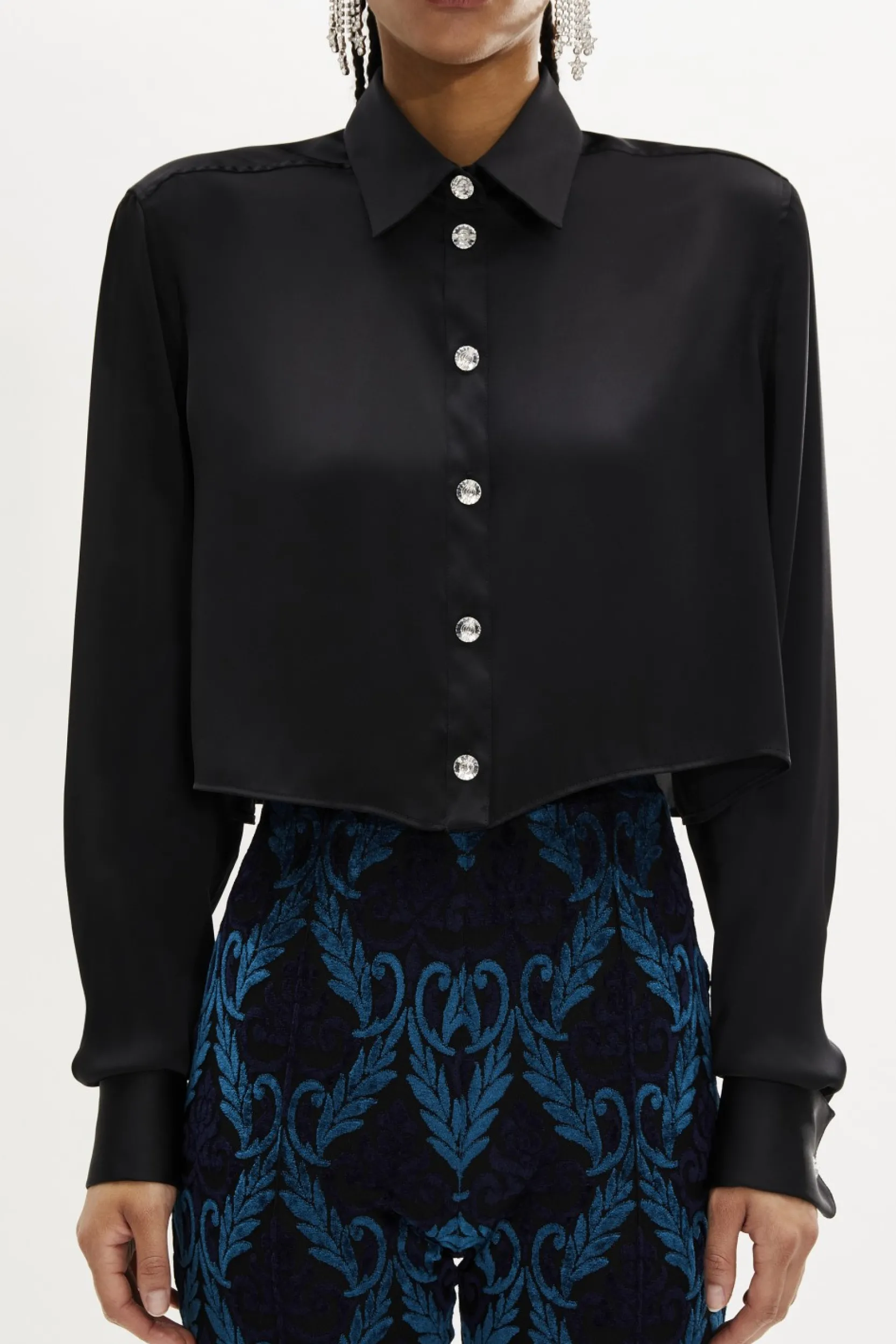 Online Satin Shirt With Rhinestone Buttons Women Shirts