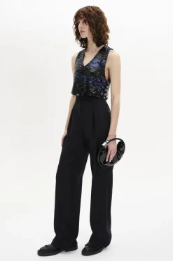 Outlet Sleeveless Striped Sequin Crop Top Women Tank Tops