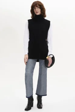 Sleeveless Turtleneck Jumper With Side Slits Women Sweaters
