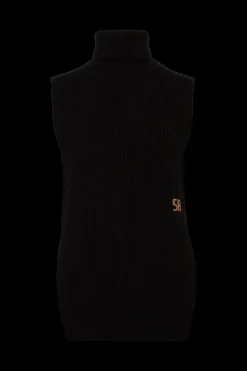 Sleeveless Turtleneck Jumper With Side Slits Women Sweaters