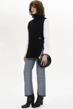 Sleeveless Turtleneck Jumper With Side Slits Women Sweaters