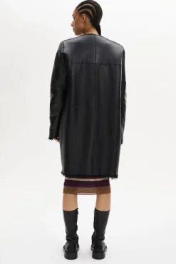 Online Straight-Cut Reversible Coat In Leather And Shearling Women Coats