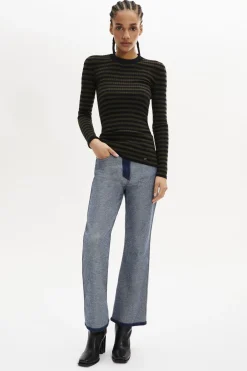 Online Striped Long-Sleeved Crew Neck Sweater Women Sweaters