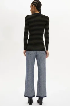 Online Striped Long-Sleeved Crew Neck Sweater Women Sweaters