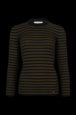 Online Striped Long-Sleeved Crew Neck Sweater Women Sweaters