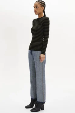 Online Striped Long-Sleeved Crew Neck Sweater Women Sweaters