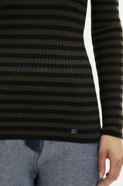 Online Striped Long-Sleeved Crew Neck Sweater Women Sweaters