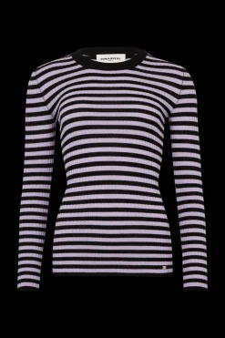 Outlet Striped Long-Sleeved Crew Neck Sweater Women Sweaters
