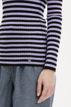 Outlet Striped Long-Sleeved Crew Neck Sweater Women Sweaters