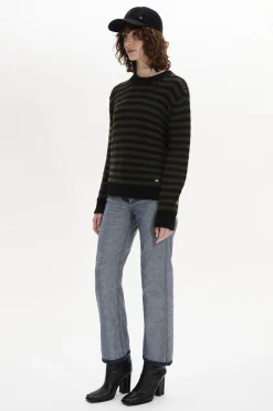 Sale Striped Long-Sleeved Crew Neck Sweater Women Sweaters