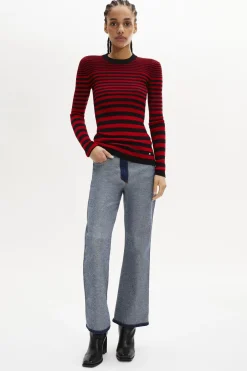 Clearance Striped Long-Sleeved Crew Neck Sweater Women Sweaters