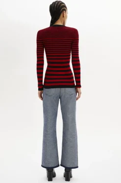 Clearance Striped Long-Sleeved Crew Neck Sweater Women Sweaters
