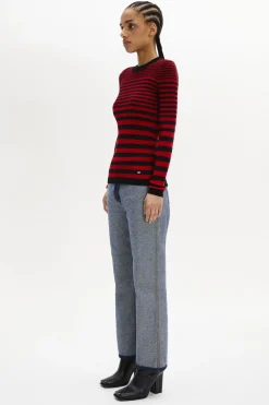 Clearance Striped Long-Sleeved Crew Neck Sweater Women Sweaters