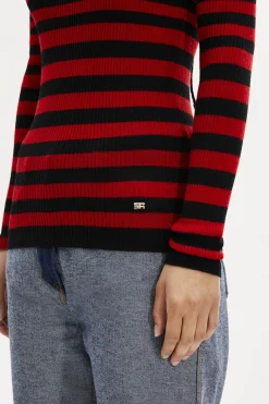 Clearance Striped Long-Sleeved Crew Neck Sweater Women Sweaters