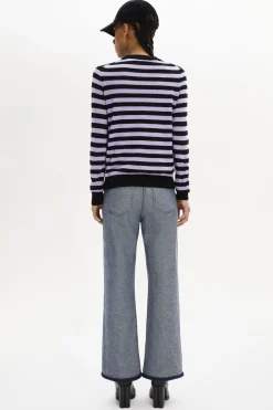 Discount Striped Long-Sleeved Crew Neck Sweater Women Sweaters