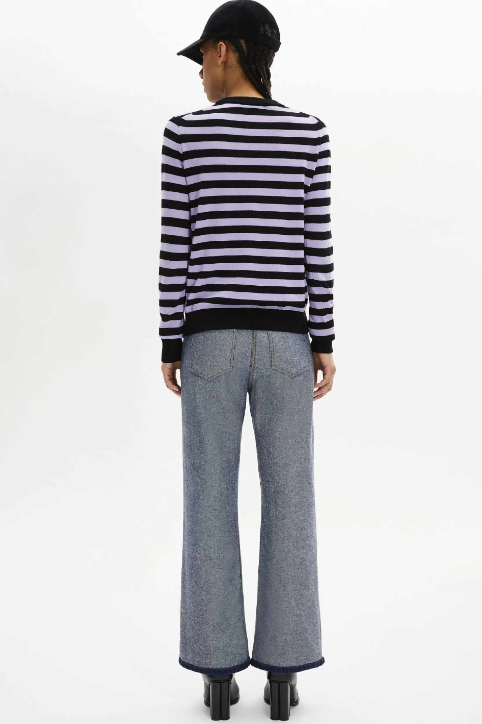 Discount Striped Long-Sleeved Crew Neck Sweater Women Sweaters