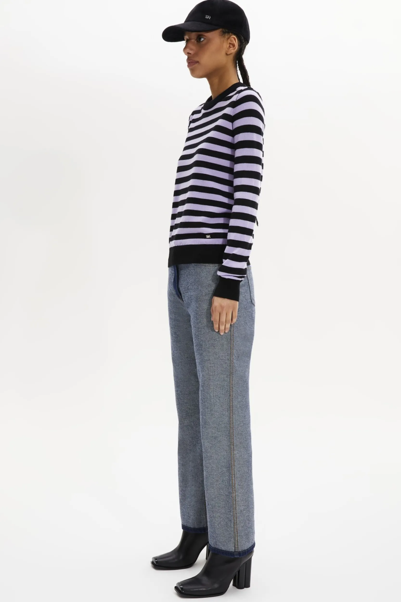 Discount Striped Long-Sleeved Crew Neck Sweater Women Sweaters