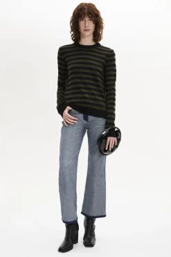 Online Striped Long-Sleeved Crew Neck Sweater Women Sweaters