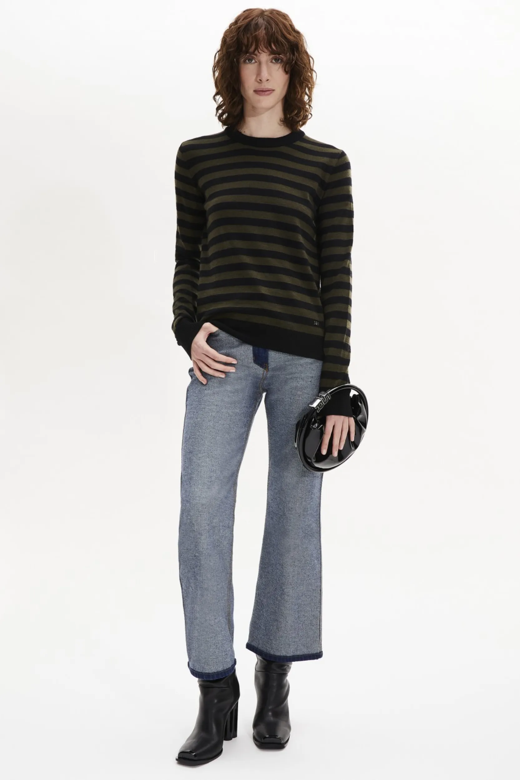Online Striped Long-Sleeved Crew Neck Sweater Women Sweaters