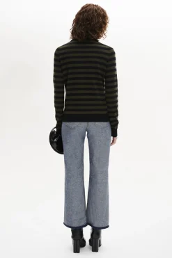 Online Striped Long-Sleeved Crew Neck Sweater Women Sweaters