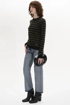Online Striped Long-Sleeved Crew Neck Sweater Women Sweaters