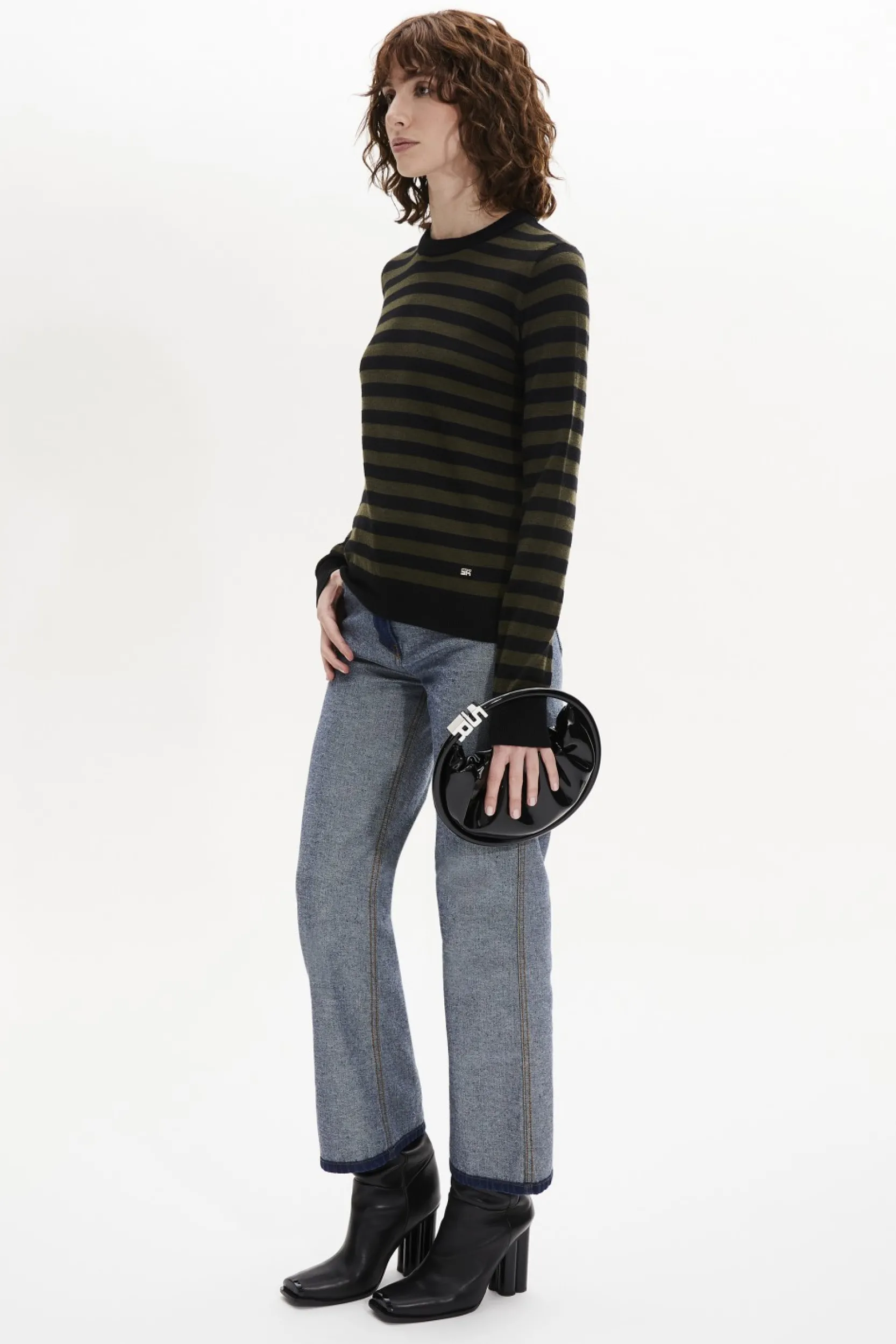 Online Striped Long-Sleeved Crew Neck Sweater Women Sweaters