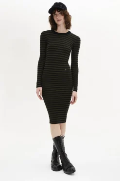 Striped Long-Sleeved Crew Neck Dress Women Long Dresses