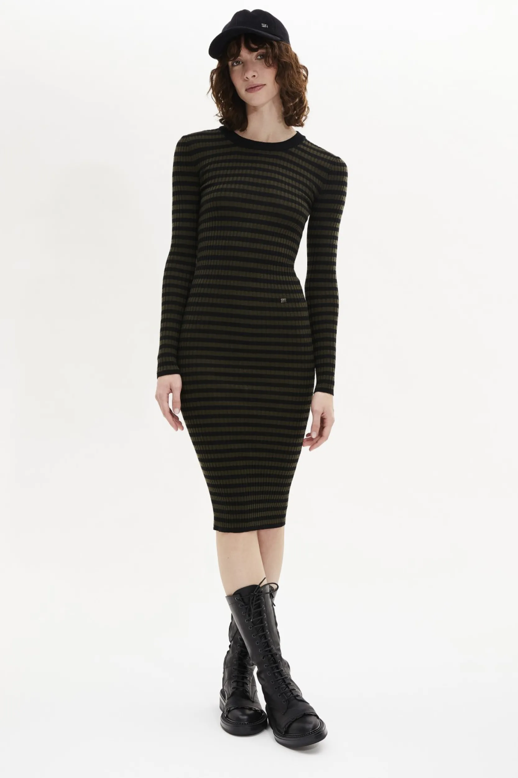 Striped Long-Sleeved Crew Neck Dress Women Long Dresses
