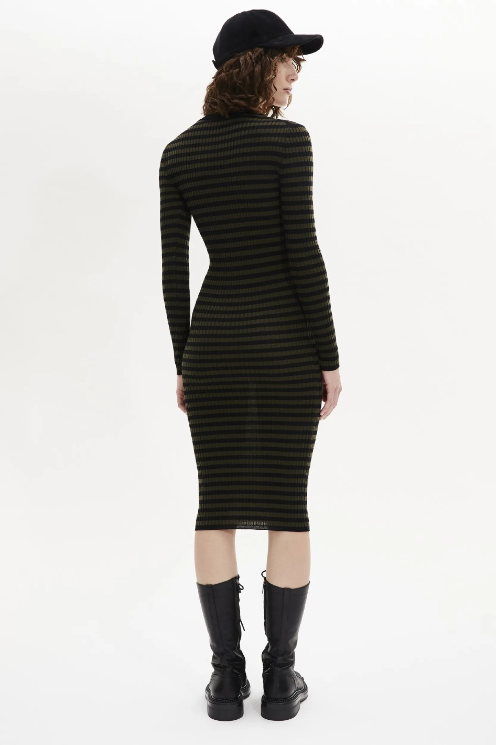 Striped Long-Sleeved Crew Neck Dress Women Long Dresses