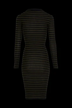 Striped Long-Sleeved Crew Neck Dress Women Long Dresses