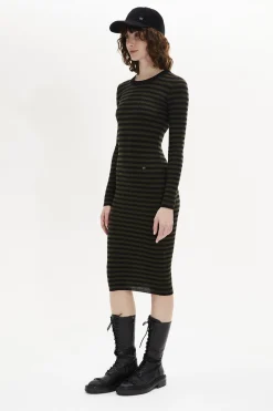 Striped Long-Sleeved Crew Neck Dress Women Long Dresses