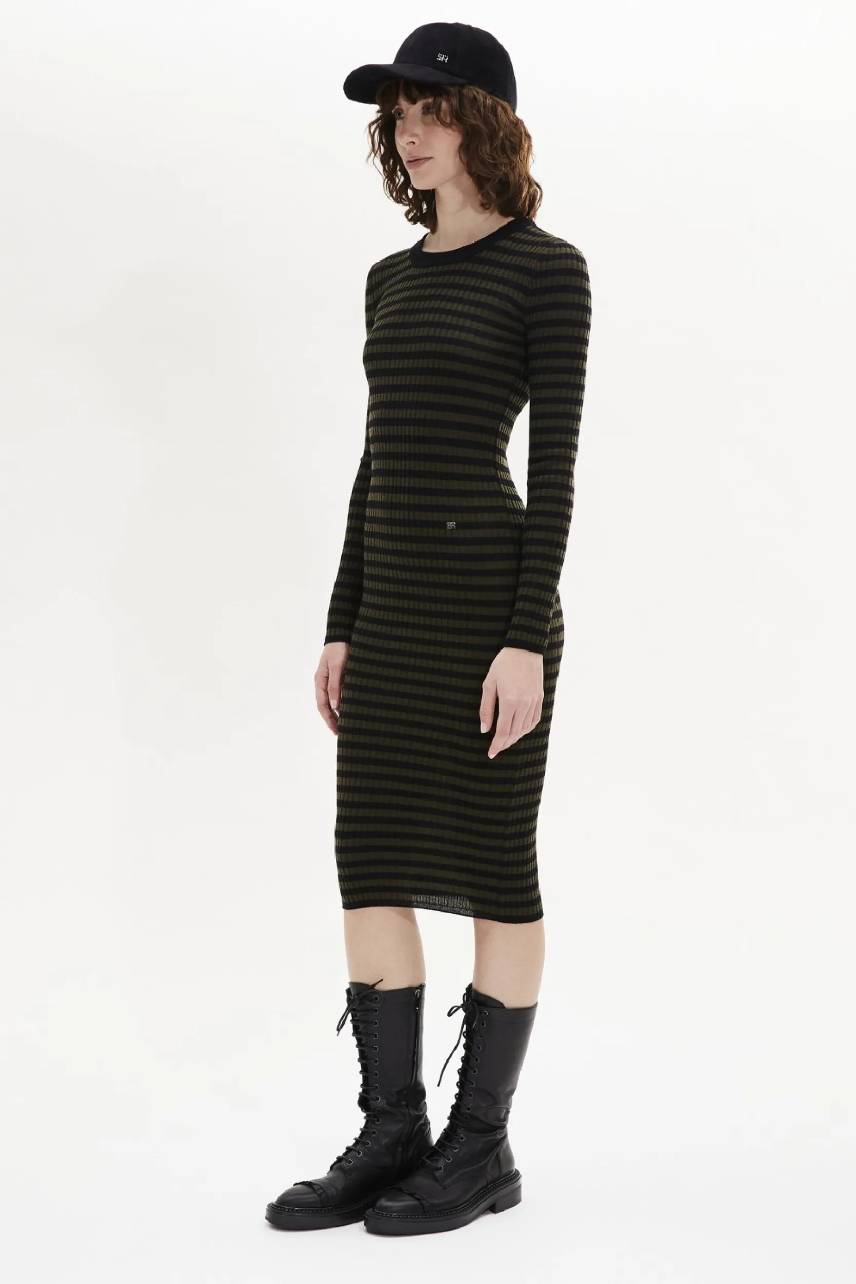 Striped Long-Sleeved Crew Neck Dress Women Long Dresses