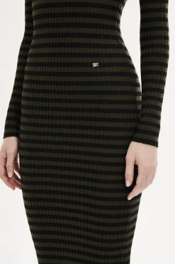 Striped Long-Sleeved Crew Neck Dress Women Long Dresses