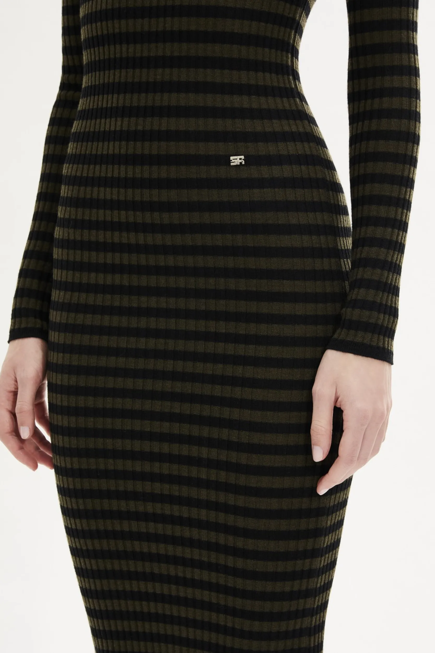 Striped Long-Sleeved Crew Neck Dress Women Long Dresses