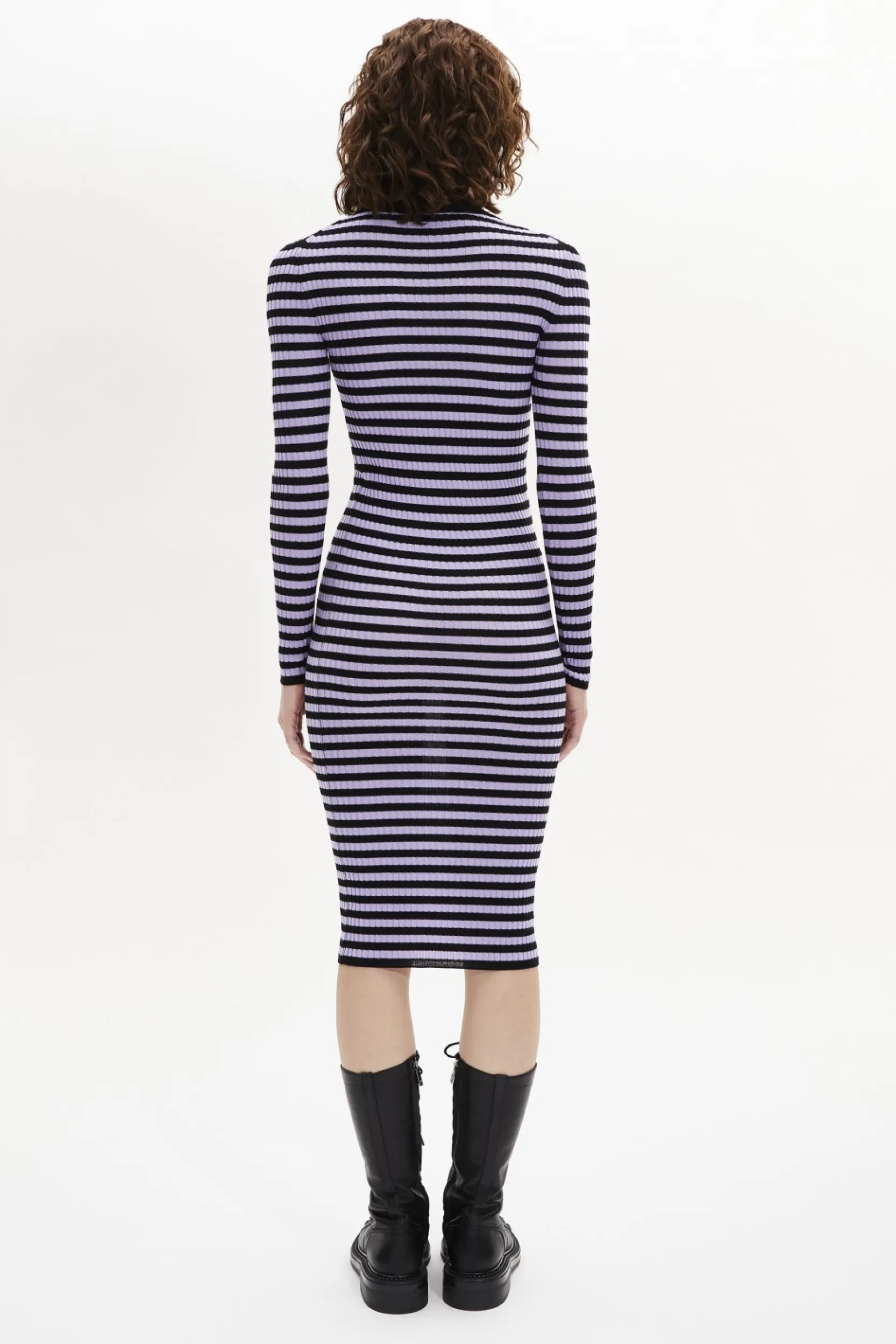 Hot Striped Long-Sleeved Crew Neck Dress Women Long Dresses