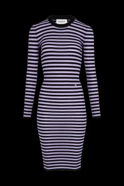 Hot Striped Long-Sleeved Crew Neck Dress Women Long Dresses