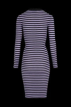Hot Striped Long-Sleeved Crew Neck Dress Women Long Dresses