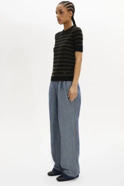 Sale Striped Short-Sleeved Crew Neck Sweater Women Sweaters
