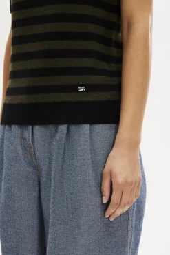 Sale Striped Short-Sleeved Crew Neck Sweater Women Sweaters