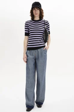 New Striped Short-Sleeved Crew Neck Sweater Women Sweaters