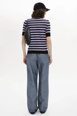 New Striped Short-Sleeved Crew Neck Sweater Women Sweaters