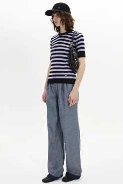 New Striped Short-Sleeved Crew Neck Sweater Women Sweaters