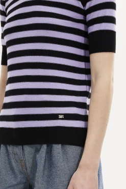 New Striped Short-Sleeved Crew Neck Sweater Women Sweaters