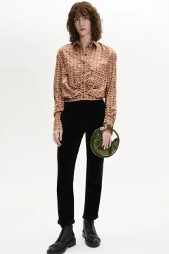 Sale Vintage Papyrus Print Satin Shirt Women T-Shirts