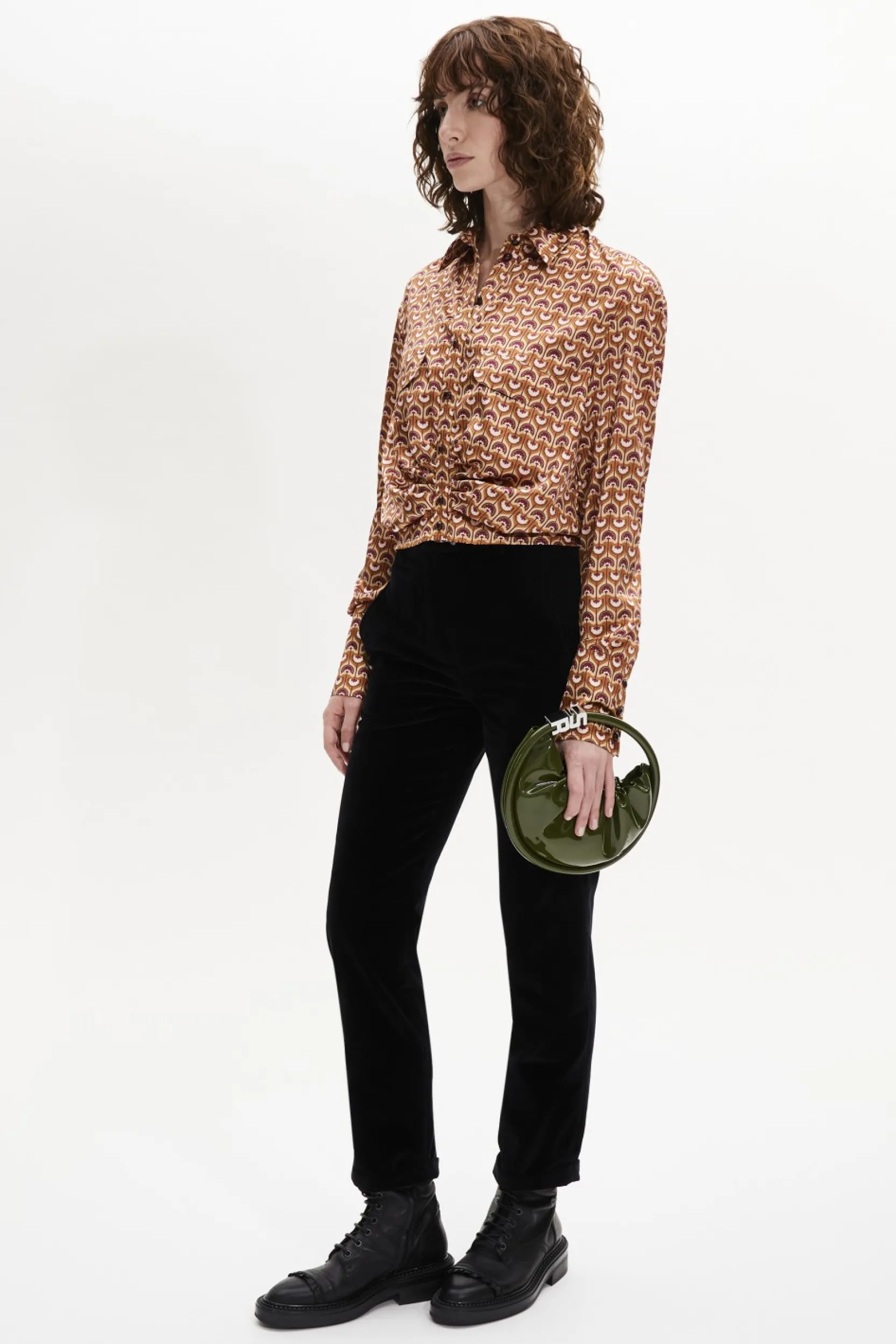 Sale Vintage Papyrus Print Satin Shirt Women T-Shirts