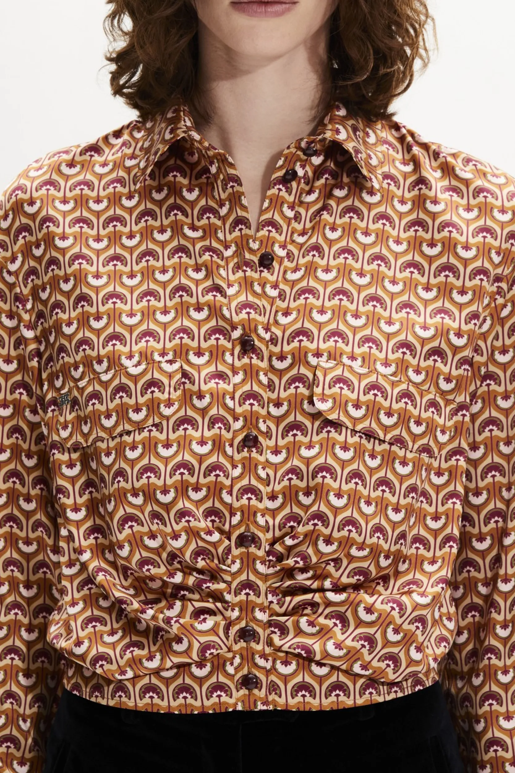 Sale Vintage Papyrus Print Satin Shirt Women T-Shirts